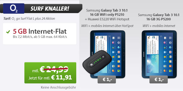 günstige O2 Internet Flat mit Samsung Glaxy Tab3