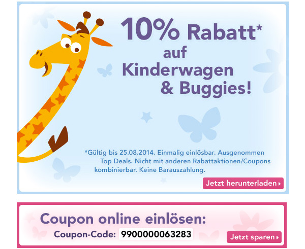 Toys´R´US Gutschein 10% Rabatt Kinderwagen und Buggies