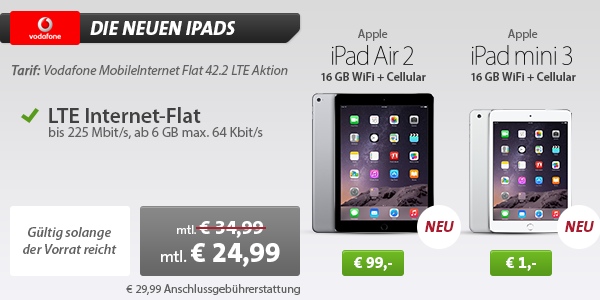 Apple iPad Air 2 und Apple iPad mini 3 mit Vertrag