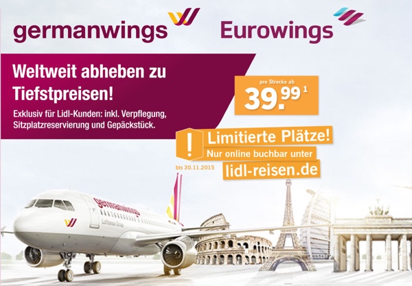 günstige Germanwings Flüge bei Lidl-Reisen.de buchen