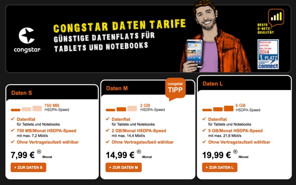 günstiger Datentarif von Congstar in Telekom Netz