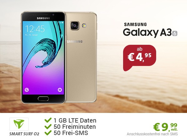 LTE surfen + Freiminuten + Smasung Galaxy A3 unter 10 Euro im Monat