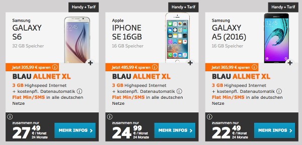 günstiger Handyvertrag mit Smartphone iPhone Samsung