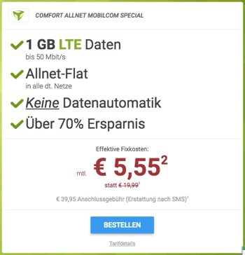 sparhandy günstiger Handytarif unter 6 Euro Allnet Flat