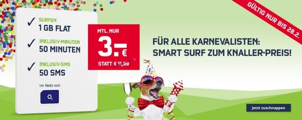 1 GB LTE unf Freiminuten für 3 Euro im Monat