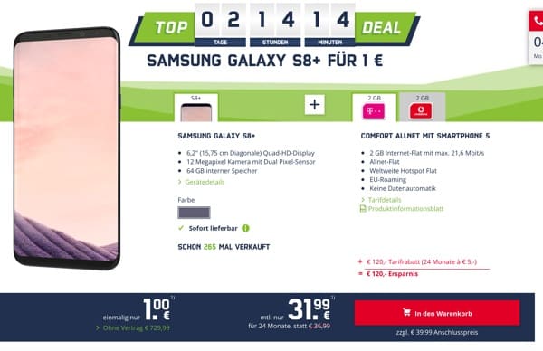 Samsung Galaxy S8 mit Telekom Vodafone Vertrag