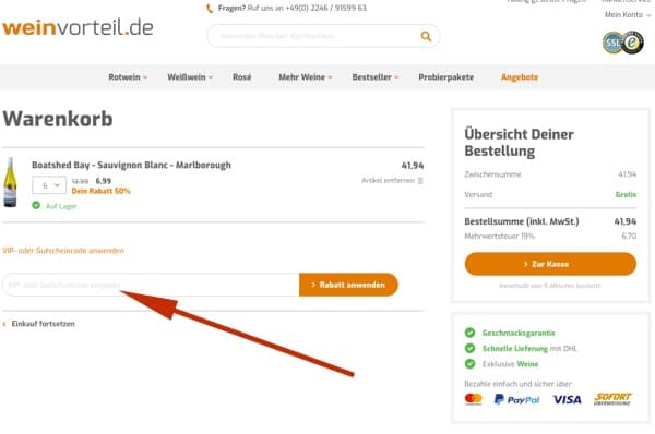 Weinvorteil Gutschein einlösen