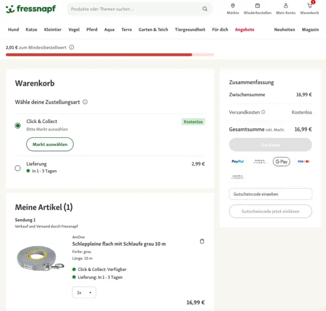 Fressnapf Gutschein Code einlösen