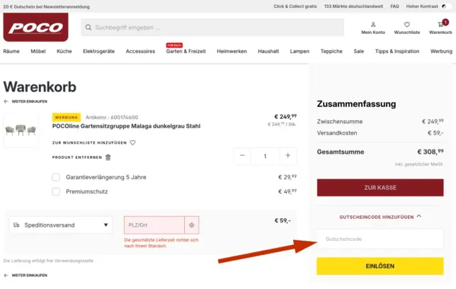 POCO Gutschein einlösen