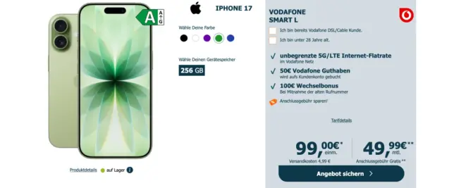 Vodafone Unlimited Handyvertrag mit iPhone 17