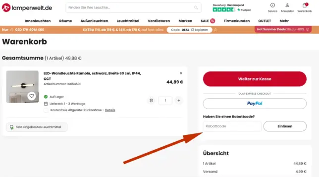 lampenwelt Gutscheincode einlösen