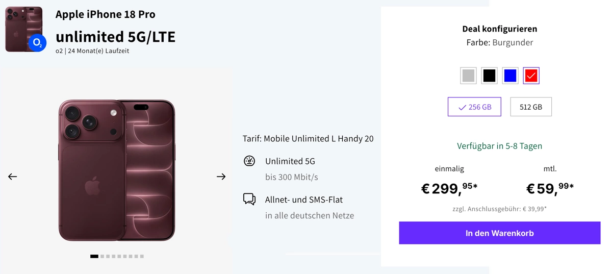 iPhone 18 Pro mit Vertrag o2